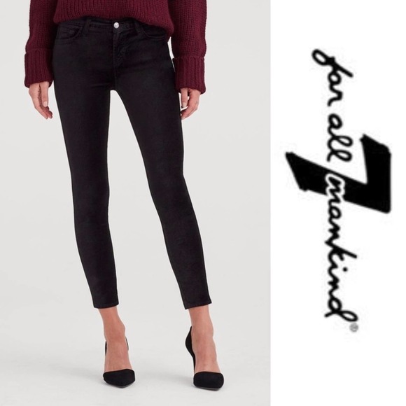 7FAM 7 For All Mankind Stretch Black Velvet Skinny Ankle Jean 25 - Picture 1 of 8